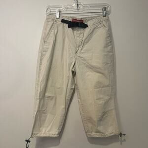 Vtg Y2K UnionBay Womens Capri Pants Buckle Belt Khaki Drawstring Hem Junior Sz 3